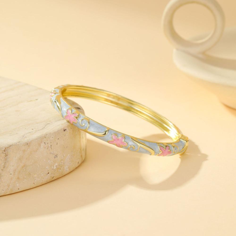 Fresh and Sweet Oil Drop Bracelet Five-Petal Flower Enamel Dropped Glaze Bangle  Minimalist Jewelry