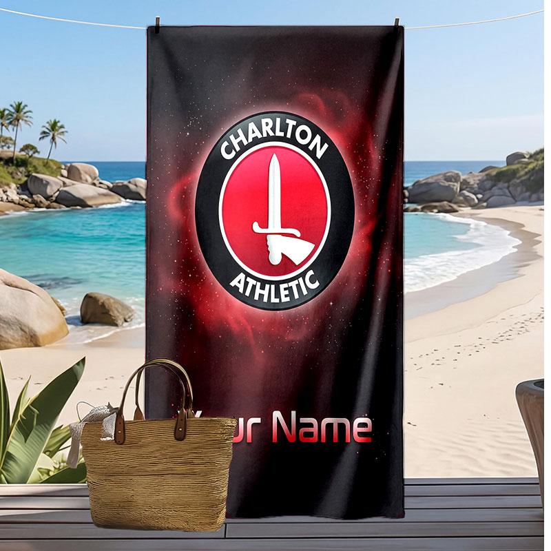 Charlton Athletic Personalized Printed Beach Towel Soccer Logo Support Custom Name Text Absorbent Towel For Sport Travel Special Gift