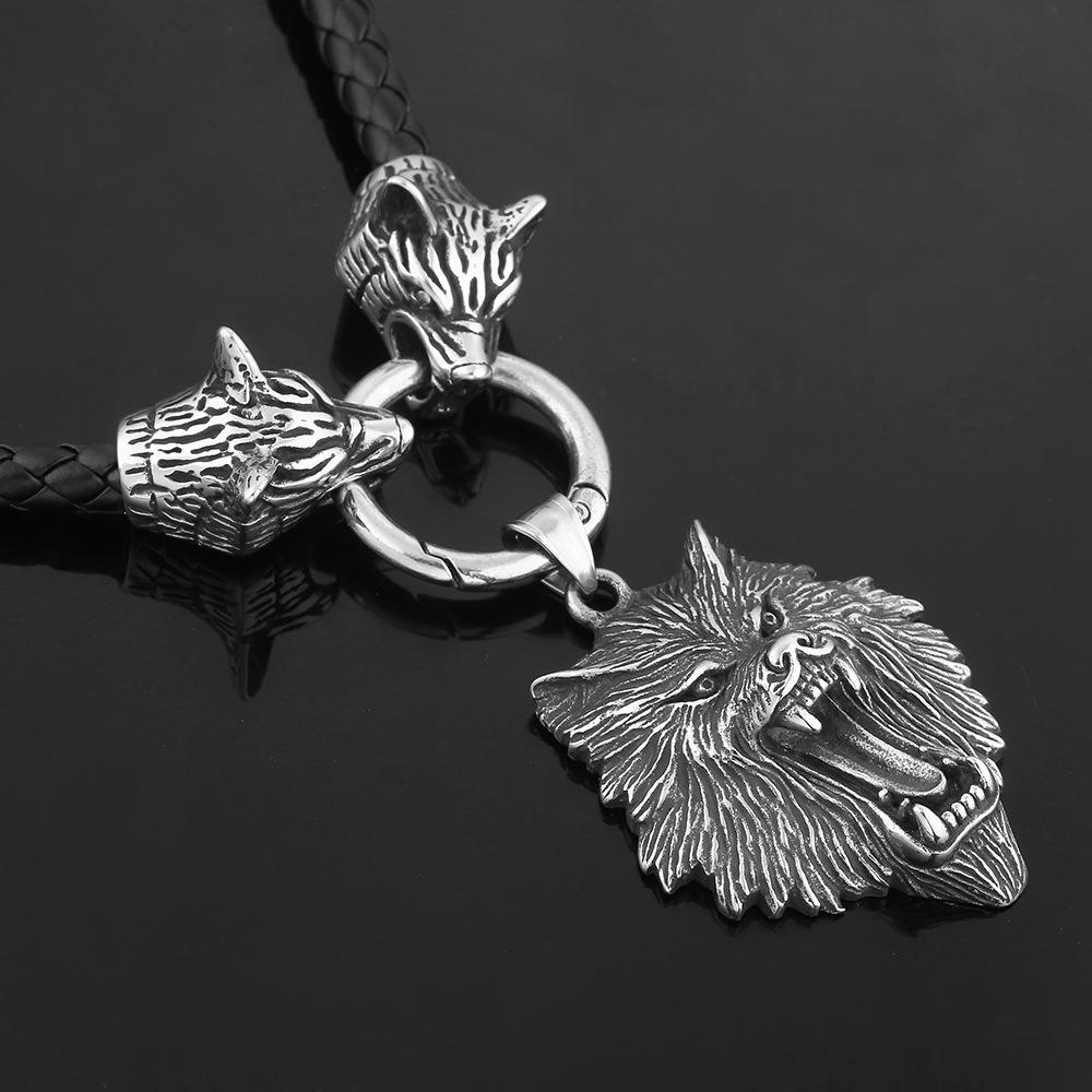 Pánské doplňky s přívěskem na hlavu z nerezové oceli severské mytologie Vikingů s přívěskem na hlavu Keltského vlka