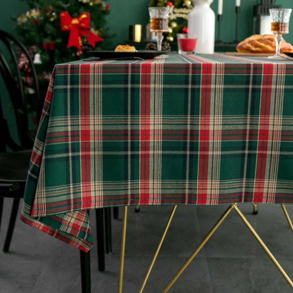 

Christmas Tablecloth Green Plaid Fabric Dining Table Cover High End American Style New Year Decoration 60cm*60cm