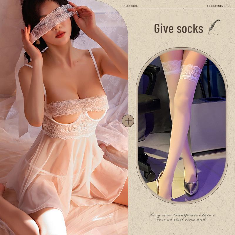 Enticing Lace Mesh Crotchless Nightgown - Seductive See-Through Lingerie