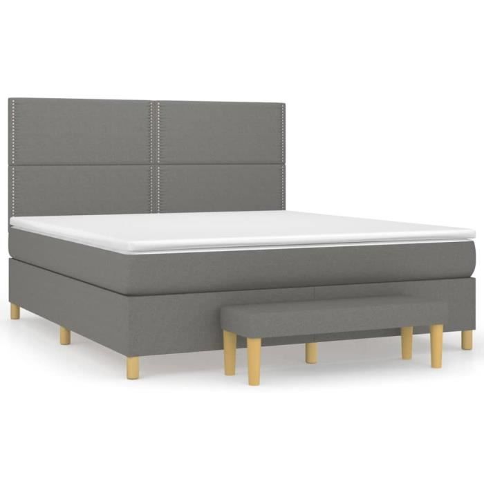 3137094 vidaXL Lit à sommier tapissier avec matelas Gris foncé 180x200cm Tissu
