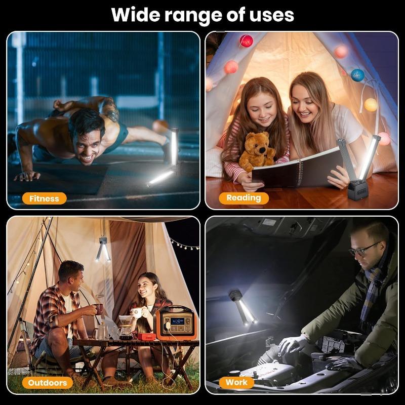 USB Rechargeable LED Work Light Foldable Flashlight with Magnetic Hanging Hook Type-C Charging Torch or Camping Car Repair