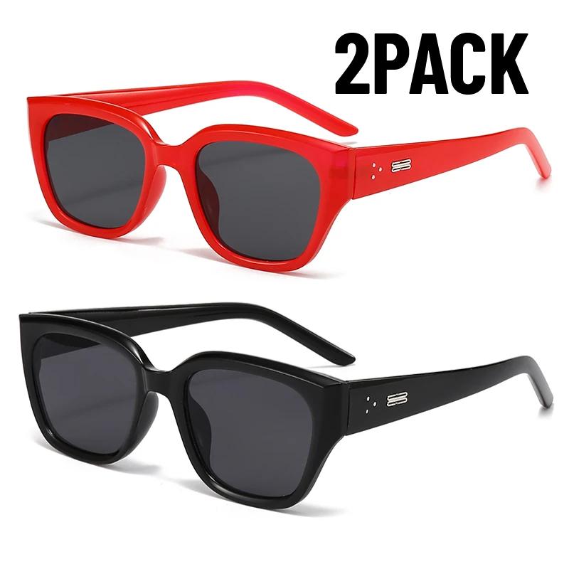 2Pack New Square Korean Fashion Simple Retro Premium Sunshade Mirrors Trendy Street Photography Sunglasses For Women Uv400