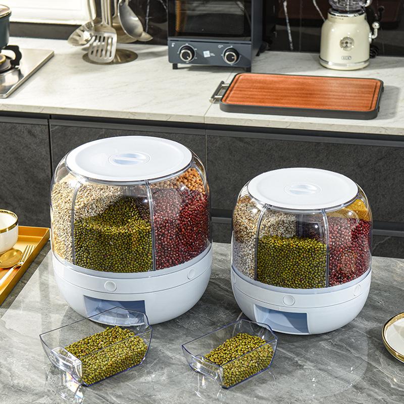 Rotating Rice & Cereal Storage Jar - Insect-Proof, Moisture-Proof, Sealed Compartment