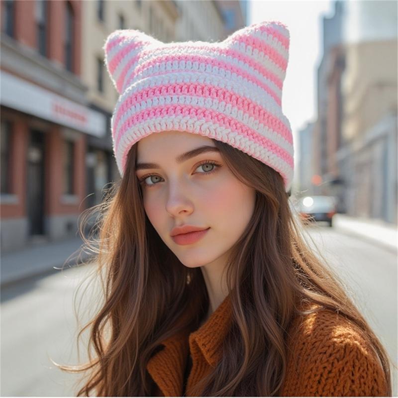 Liten Djevel Strikket Lue Dame Høst Vinter Lue Søte Ører Strikket Lue for Ulike Aldre