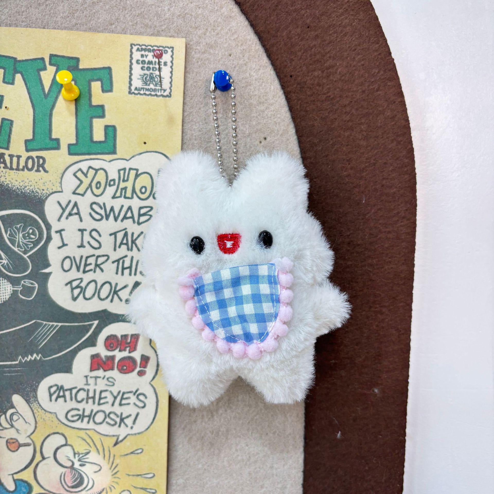 Cute White Rabbit Plush Toy Keychain & Backpack Pendant 4cm синий