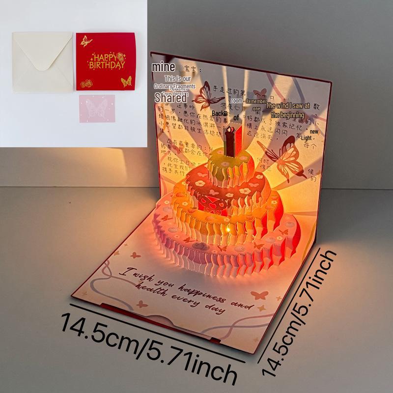 3D Music Light Butterfly Birthday Card with Cake Greeting