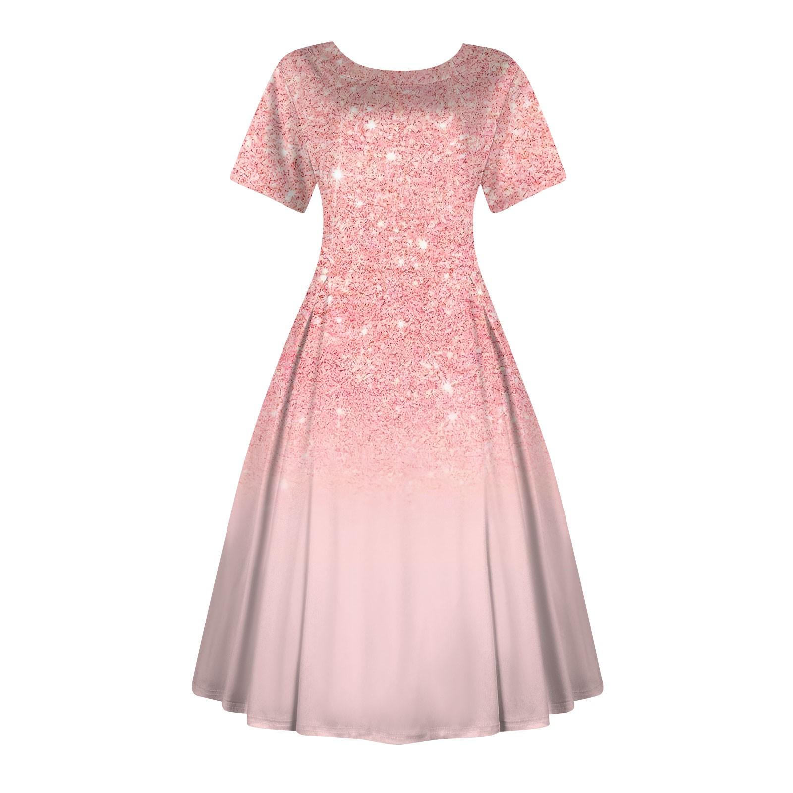 

Женское повседневное модное платье с винтажным принтом, круглые платья миди с коротким рукавом и длинными большими распашными платьями XXXL розовый