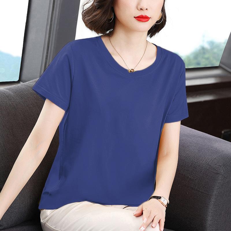 

Женская одежда больших размеров, футболка с круглым вырезом и коротким рукавом, летняя новинка, однотонная, литературная, ретро, свободная, повседневная 4XL синий
