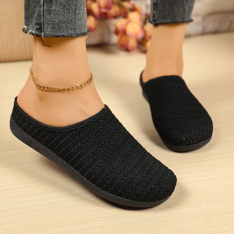 Woven summer women's shoes, one pedal, fly-woven breathable half-towed bag head flat bottom, casual versatile fisherman shoes