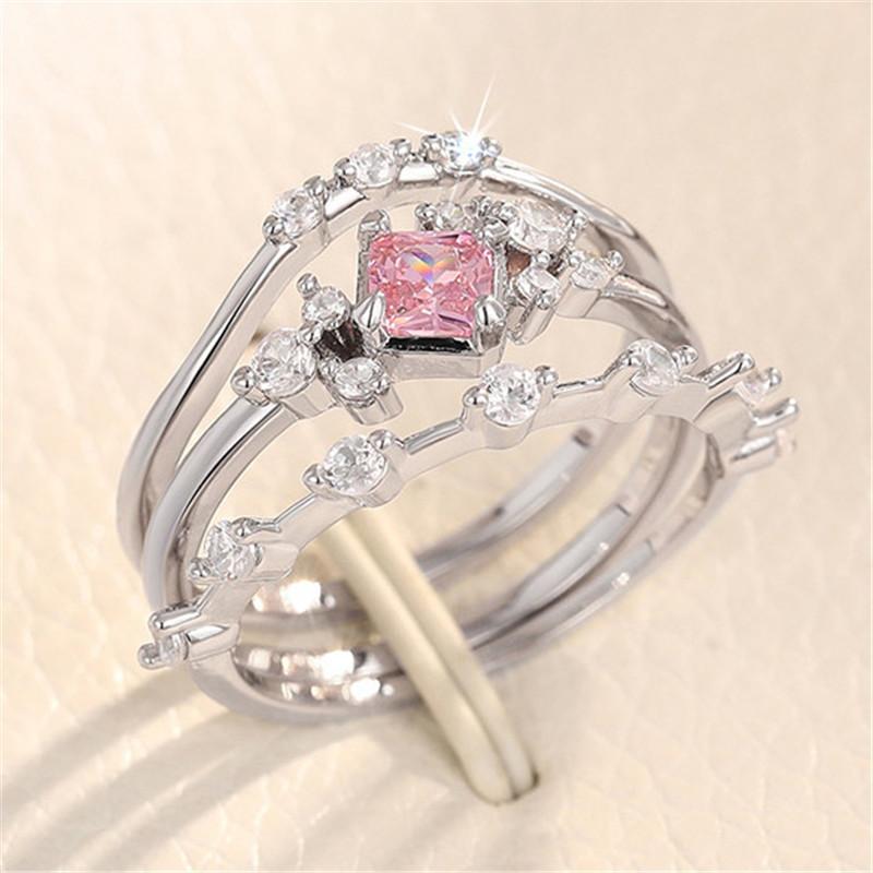 

Набор стерлинговых колец для женщин с розовым кубическим цирконием, темпераментные, милые, свадебные, ювелирный подарок 9