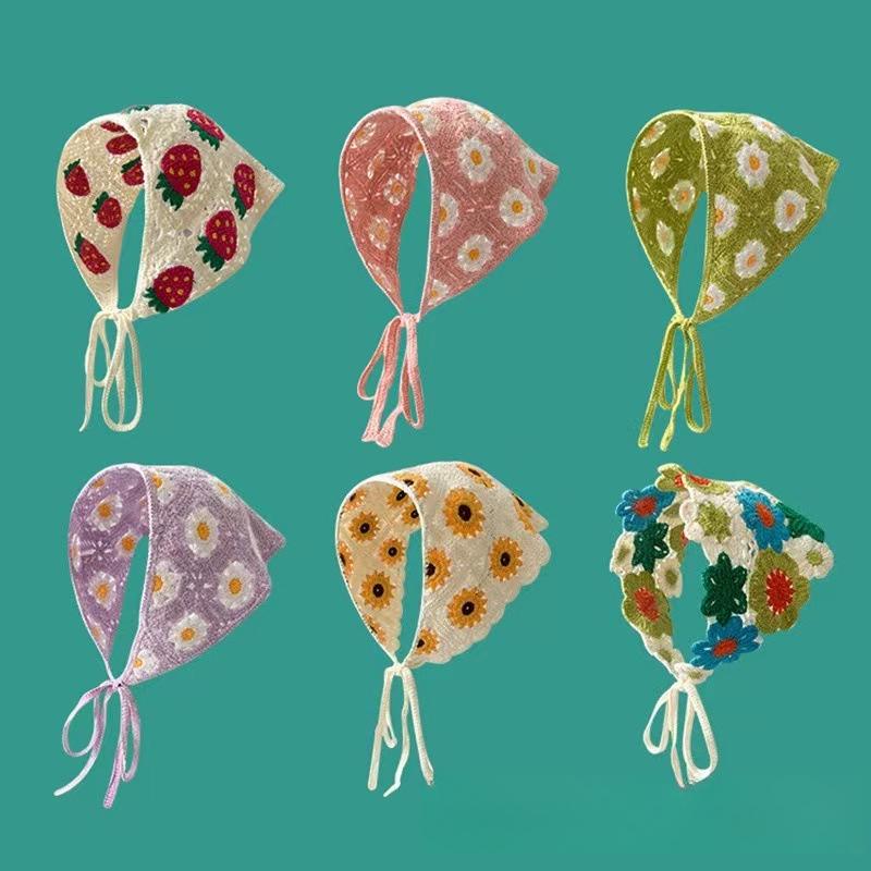 French Field Wind Sweet and Cute Knitted Triangular Headscarf Daisy Headscarf Women's Summer Pure Cotton Headband Headgear
