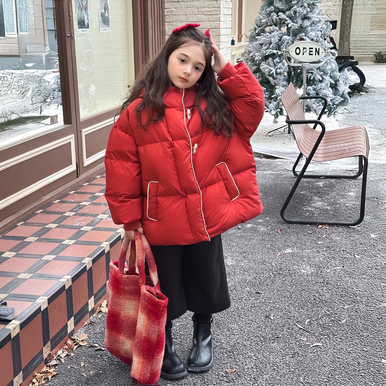 

Yuchen Girls Hooded Down Jacket - 2025 Winter Toggle Button Warm Coat 100 червоний