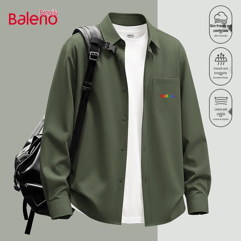 Baleno Men's Casual Long-Sleeve Lapel Cardigan Shirt