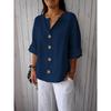 European American New Summer Loose T-shirts for Women V-neck Cotton Linen Button Tops