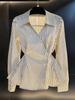 Women's Autumn 2025 Slimming Striped Long Sleeve Shirt with Irregular Waist-Cinching - Chic and Niche Style