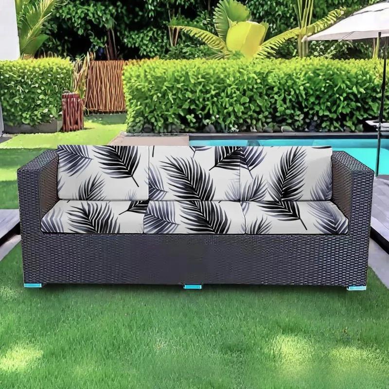 Patio Waterproof Printing Sofa Seat Furniture Protector Slipcover Stretch Sofa Cushion Cover with Elastic Bottom for Living Room