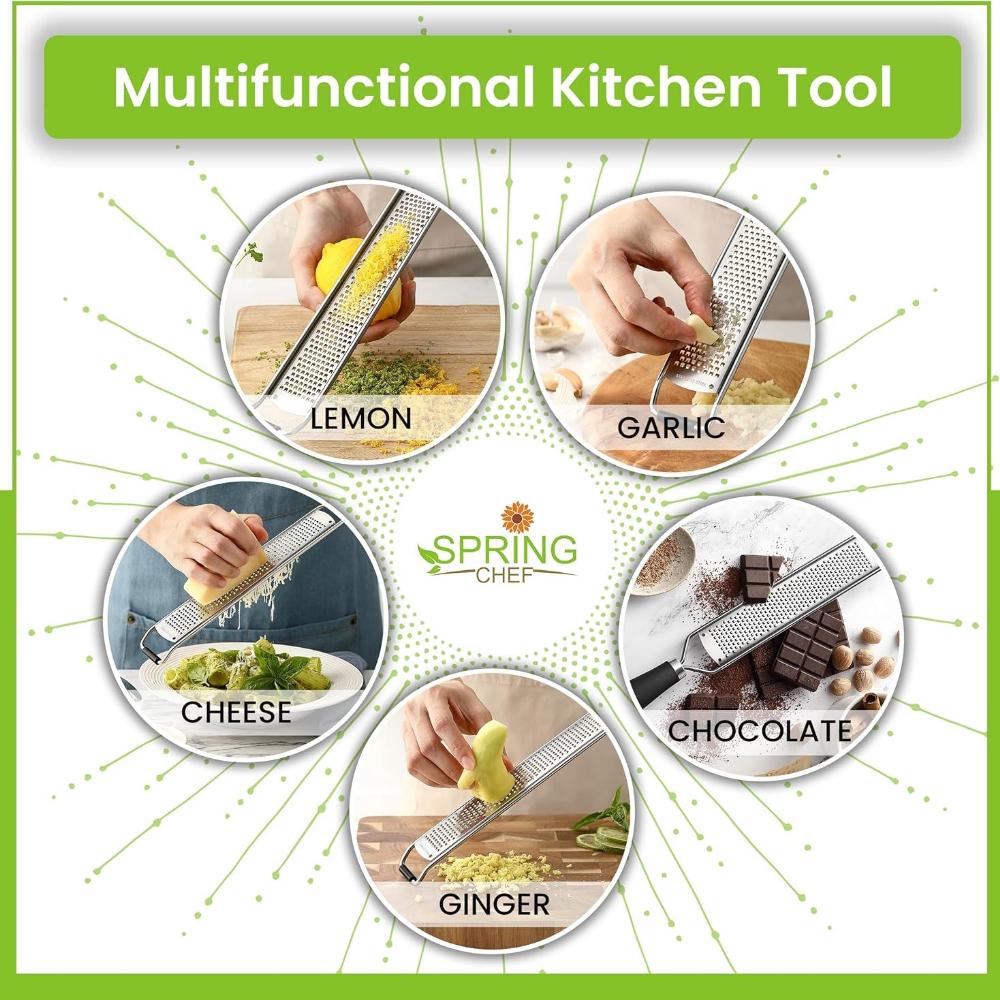 Stainless Steel Lemon Zester Grater with Handle - Garlic, Cheese, Parmesan, Nutmeg, Lime, Ginger Grater - Heavy Duty Kitchen Tool
