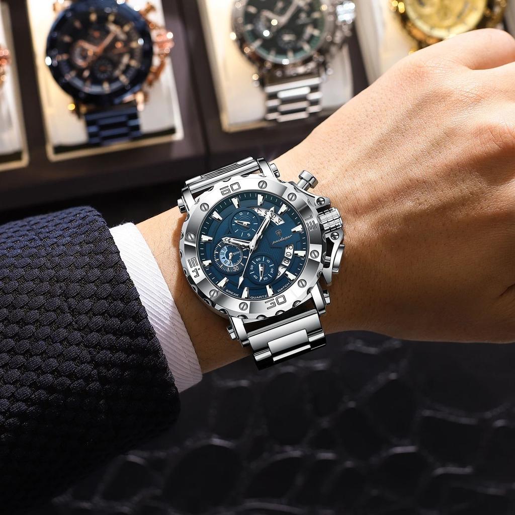 Stainless Steel Watch for Men with Large Dial Quartz Men Watches Fashionable Luxury Business Watches for Men Watches
