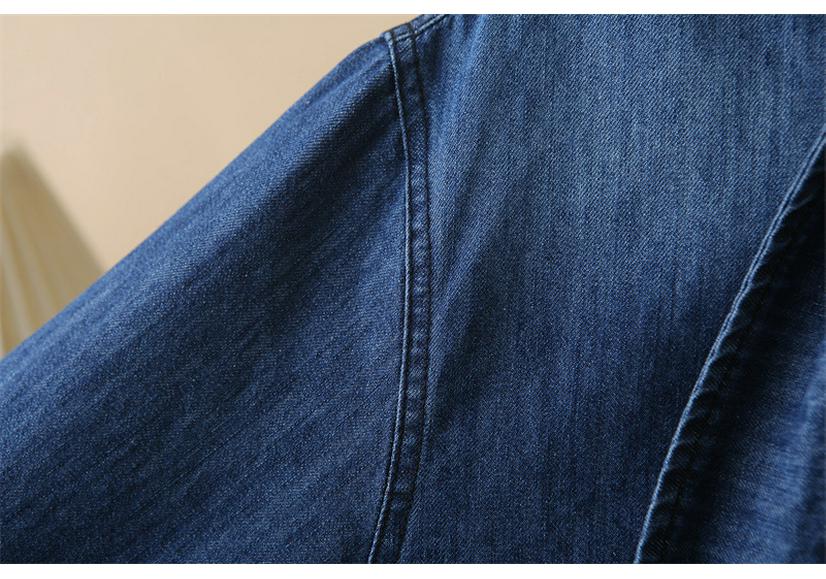 2026 Spring Plus Size Flowy Collar Denim Shirt for Women - Long Sleeve Slimming Jacket Fashion Top