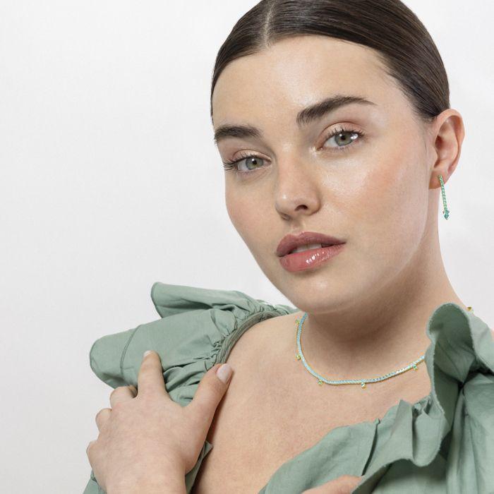Collier Luxenter En Argent 925 Et Nano Turquoise Fini En or Jaune 18k - Nejad