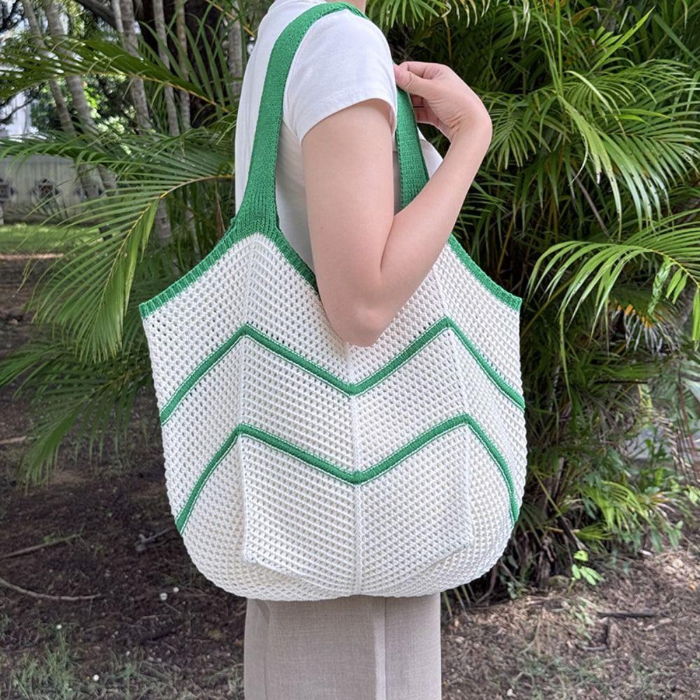 Sweet Knitted Shoulder Bag Hollowed Out Beach Bag Fashion Crochet Tote Bag  Summer