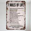 Vintage 7 Rules of Life Rusted Metal Sign Distressed Retro Wall Plaque for Home Man Cave Bar Decor