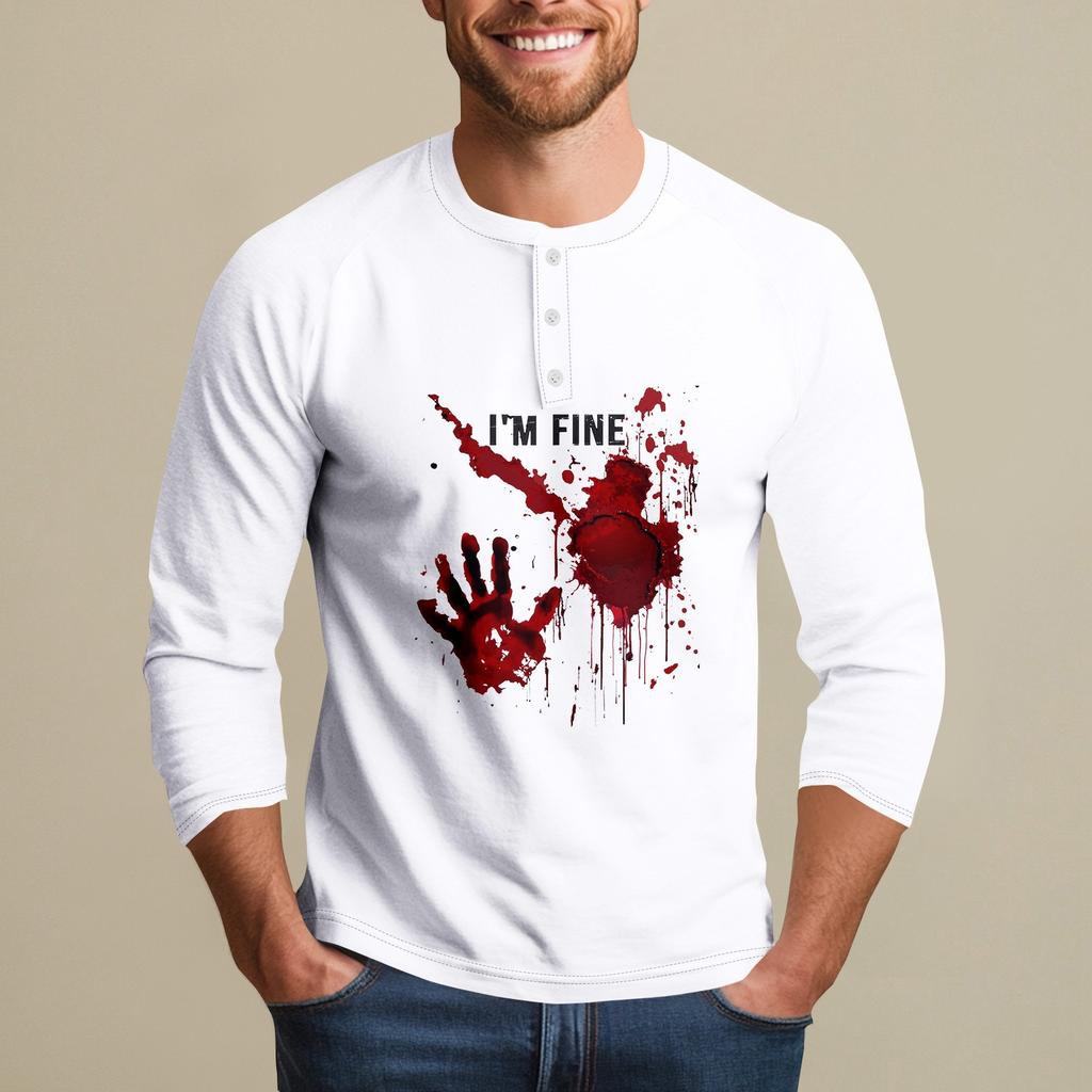 Men's Halloween Print Raglan Dralan Three-quarter Sleeve Casual Top