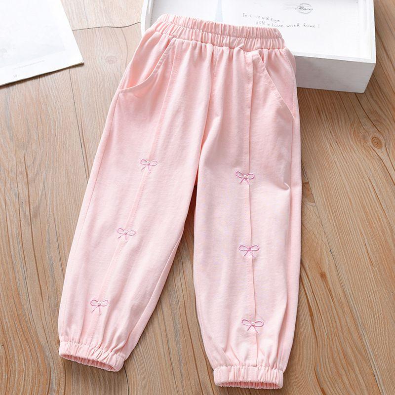 

Girls Cropped Pants Summer Style Outerwear Bottom Pants Ice Silk Mosquito Repellent Pants Thin Design 130 розовый