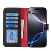 For iPhone 16 Pro Stand Case Litchi Texture Genuine Cow Leather Wallet Phone Cover RFID Blocking