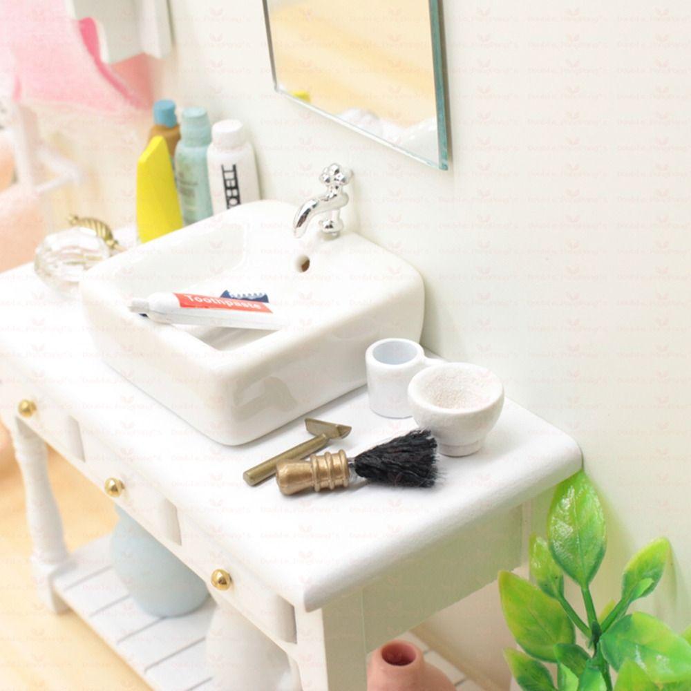 Pretend Play Wash Basin Figure Simulation Bathroom Sink Ceramic Dollhouse Toy Bathroom Sink Model