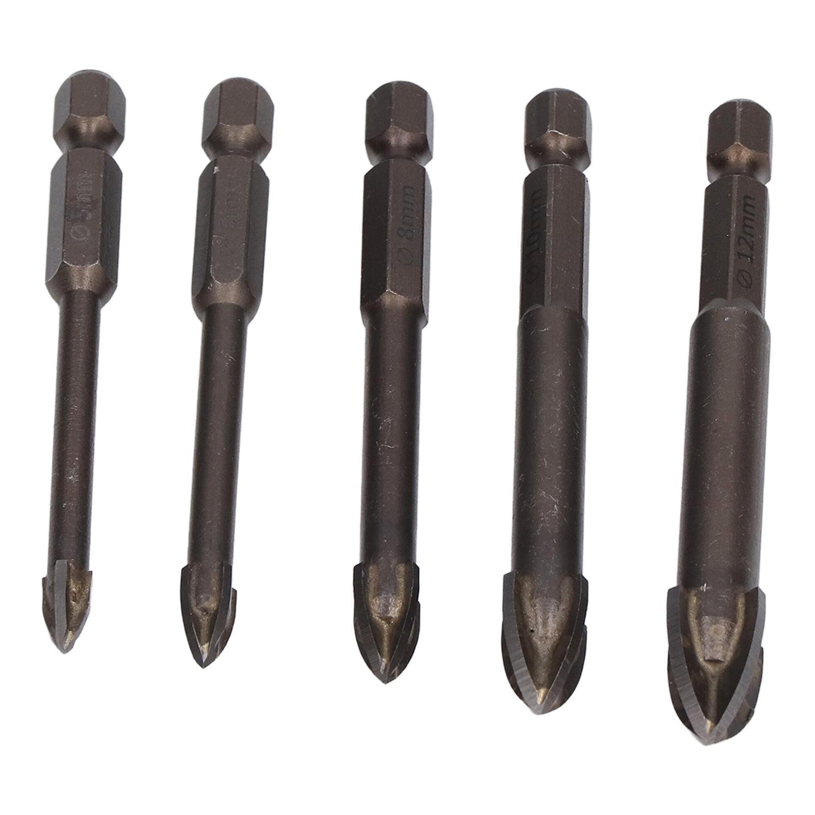 

5Pcs Cross Hex Drill Bit Carbide Glass Drills Bits Concrete Hole Opener 14in Hex Shank