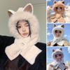 Plush Beanie Hat Scarf Thickening Ear Protection Cap Winter Scarf Set Hooded  Outdoor