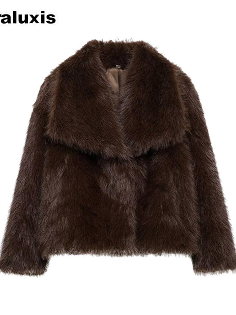 Popular Women's Spring New Arrivals Fashion Loose Faux Fur Coat with Stand Collar