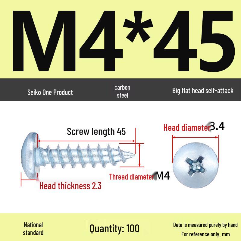 Galvanized M3 Phillips Flat Head Self-Tapping Wood Screws, High-Strength, Large Head