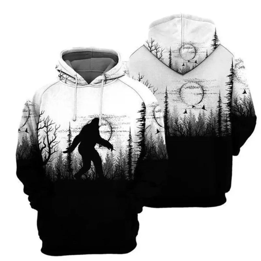 

Sasquatch Bigfoot Black And White 3D All Over Printed Hoodie Unisex Casual Sweatshirt Streetwear Trend Personality Hooded Tops S