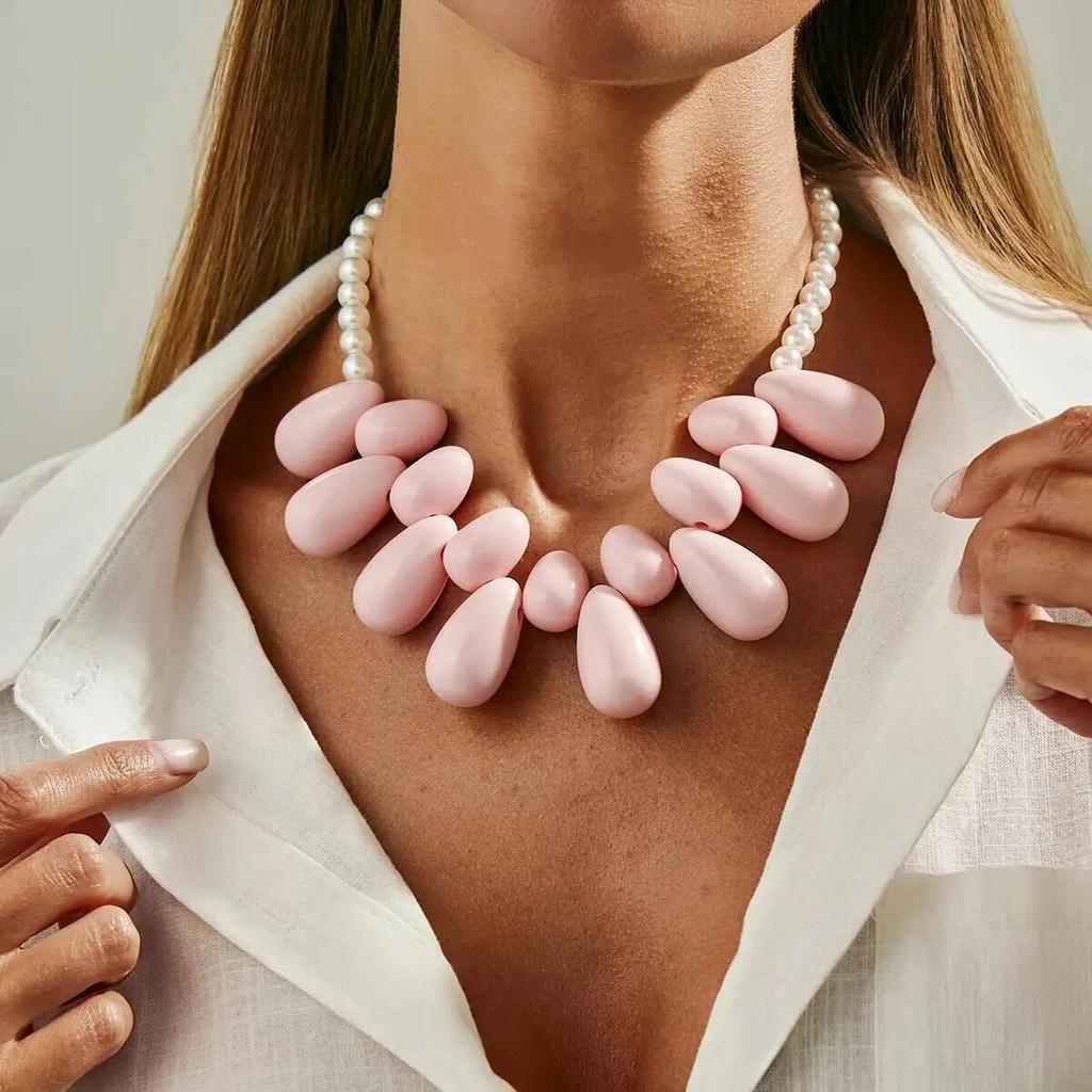 SHIXIN Exaggerated Acrylic Water Drop Pendant Necklace for Women Bohemian Imitation Pearl Choker Necklace Party Vacation Jewelry