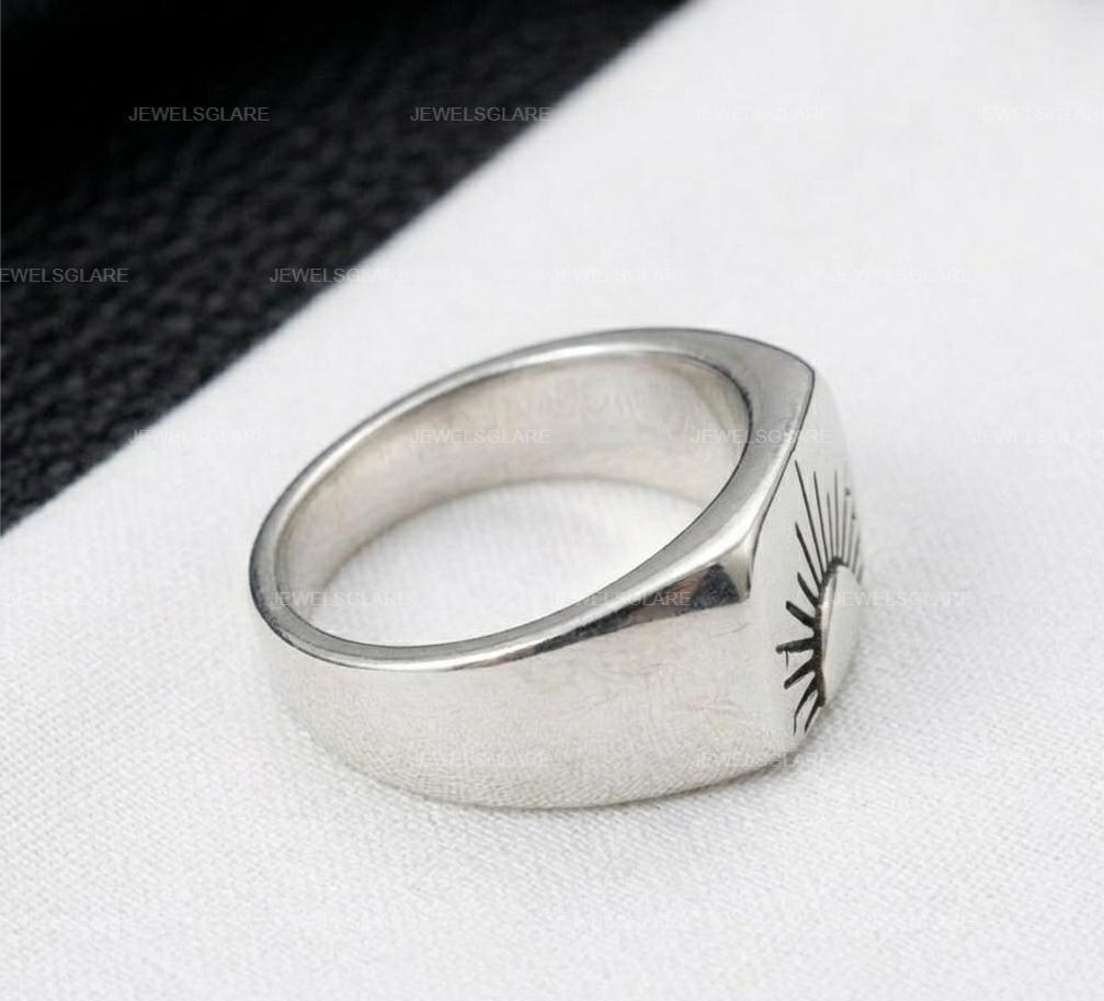 Gold Sun Signet Ring, Minimal Celestial Ring, Handmade Gold Ring, Boho Sun Jewelry, Unisex Statement Ring