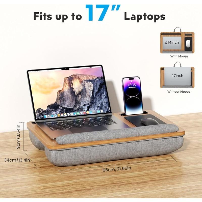 Portable Lap Laptop Desk Fits Up To 17 Inch Laptop With Anti-Slip Strip And Phone Holder Lightweight Lap Tray Table With Cushion