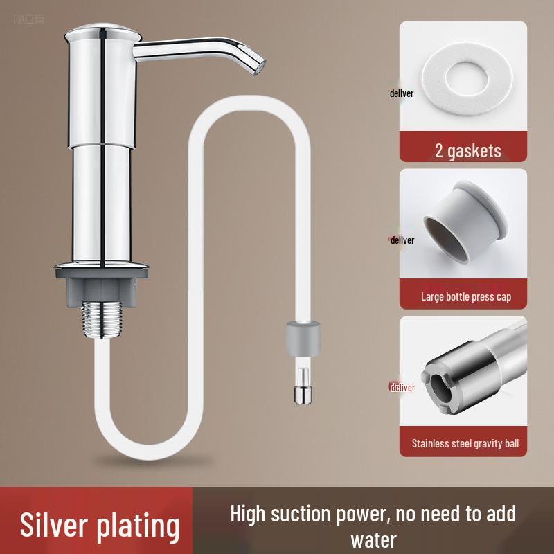 Space Aluminum Quick-Install Soap Dispenser with Extension Rod for Sink or Vegetable Washing Basin.