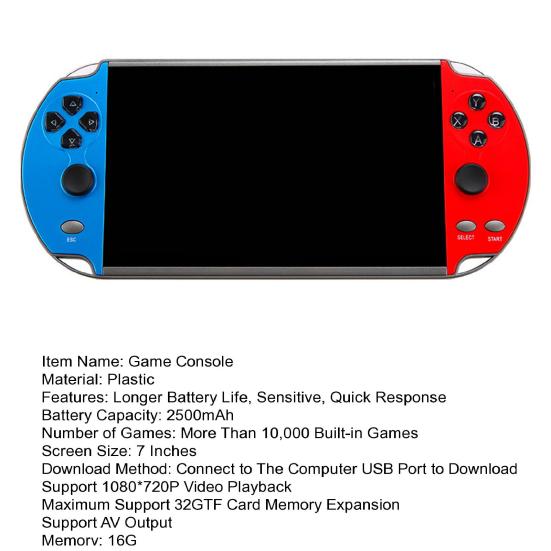 1 Set 7.0-inch X12Plus Game Player 16G RAM Longer Battery Life Dual Rocker Interactive Toy Large Screen Retro Video Game Console for Teens