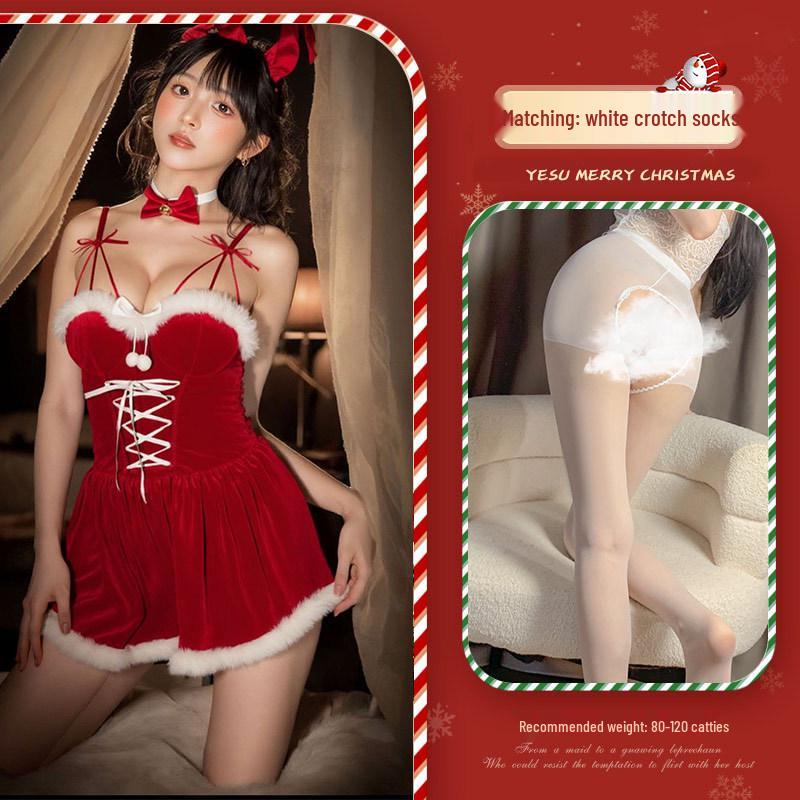 Velvet Christmas Bunny Cosplay Dress for Women – Sexy Nightclub, New Year Party, Stage Performance Costume