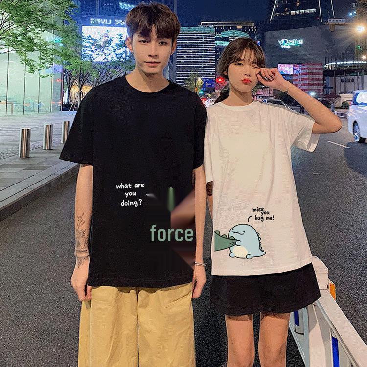2022 Trendy Summer French Dinosaur Couple T-Shirt - Women's Plus Size, Short Sleeve