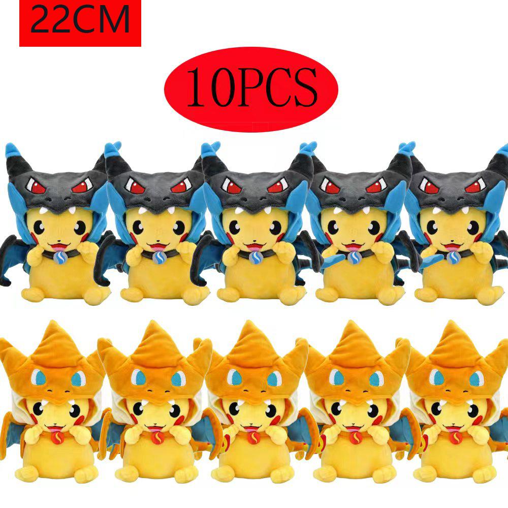 10pcs NEW Hot Pokemon Pikachu Cosplay Toy Charizard Snorlax Garchomp Tyranitar Hydreigon Anime Eevee Lapras Stuffed Plush Doll