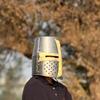 Templar Grey Crusader Knight Helmet Medieval Great Helm, Larp And Cosplay Helmet ,Handmade Steel  Brass Helmet
