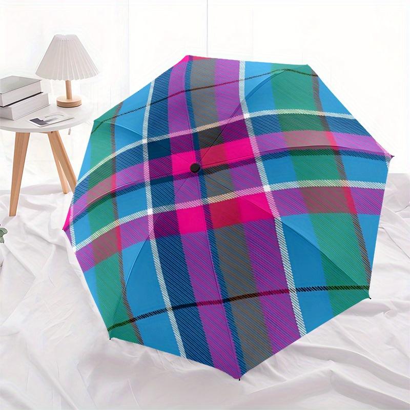 1pc Tartan Pattern Automatic Opening/Closing Folding Umbrella with 17 Ribs, Plastic Handle, Windproof Portable Sunshade Umbrella Halloween a