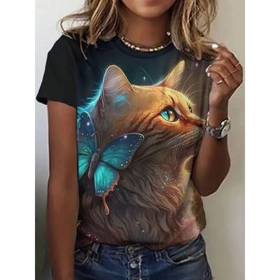 Crew Neck T-Shirt Fashion Women's Animal Short Sleeve 3D Animal Color Printing Crew Neck Short Sleeve Tops Daily Wear