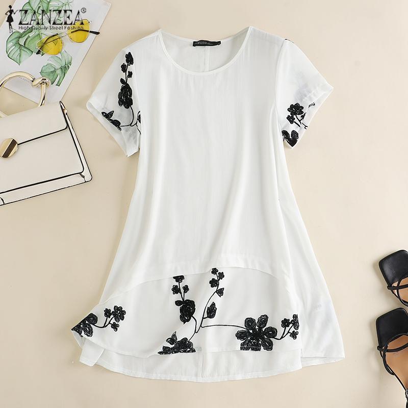 

ZANZEA Женщины Повседневный O-образный вырез с коротким рукавом Футболка Летняя мода Цветочный принт Блузка Топы