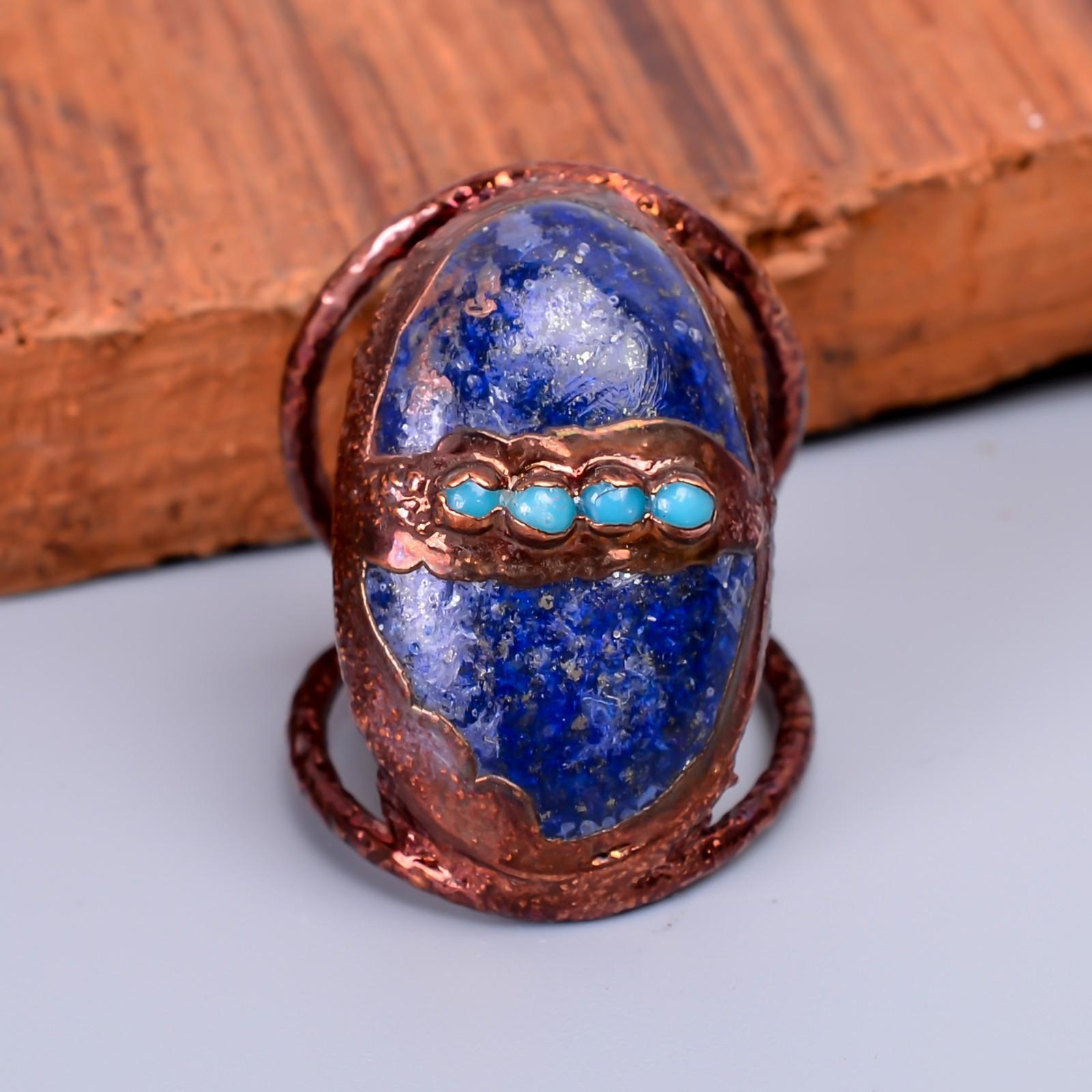 

Oval Lapis Lazuli Gemstone Copper Eternity Electroformed Wedding Ring Jewelry V-65